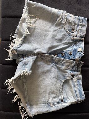 Moussy Light Blue Distressed Denim Cutoff Shorts